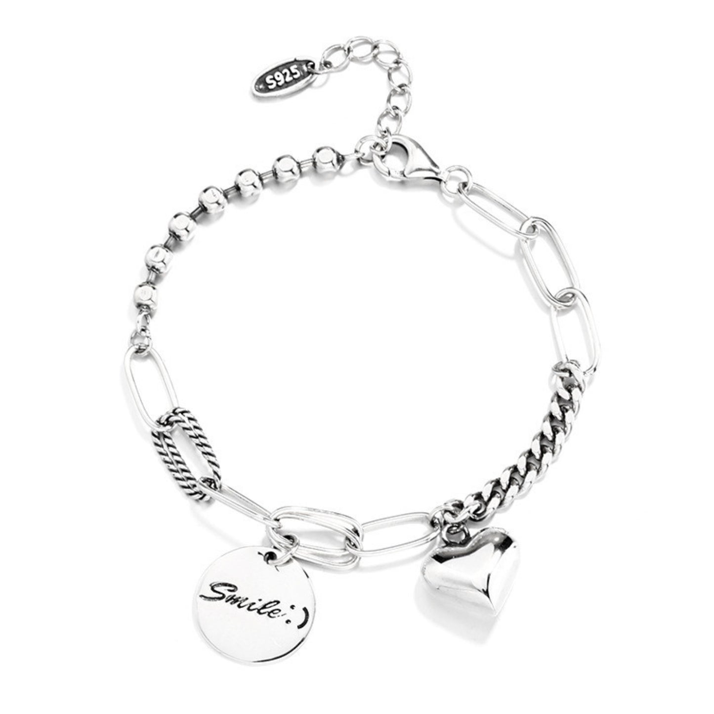 [BOGO FREE] To My Daughter  - Smile and Heart Charm Bracelet S925