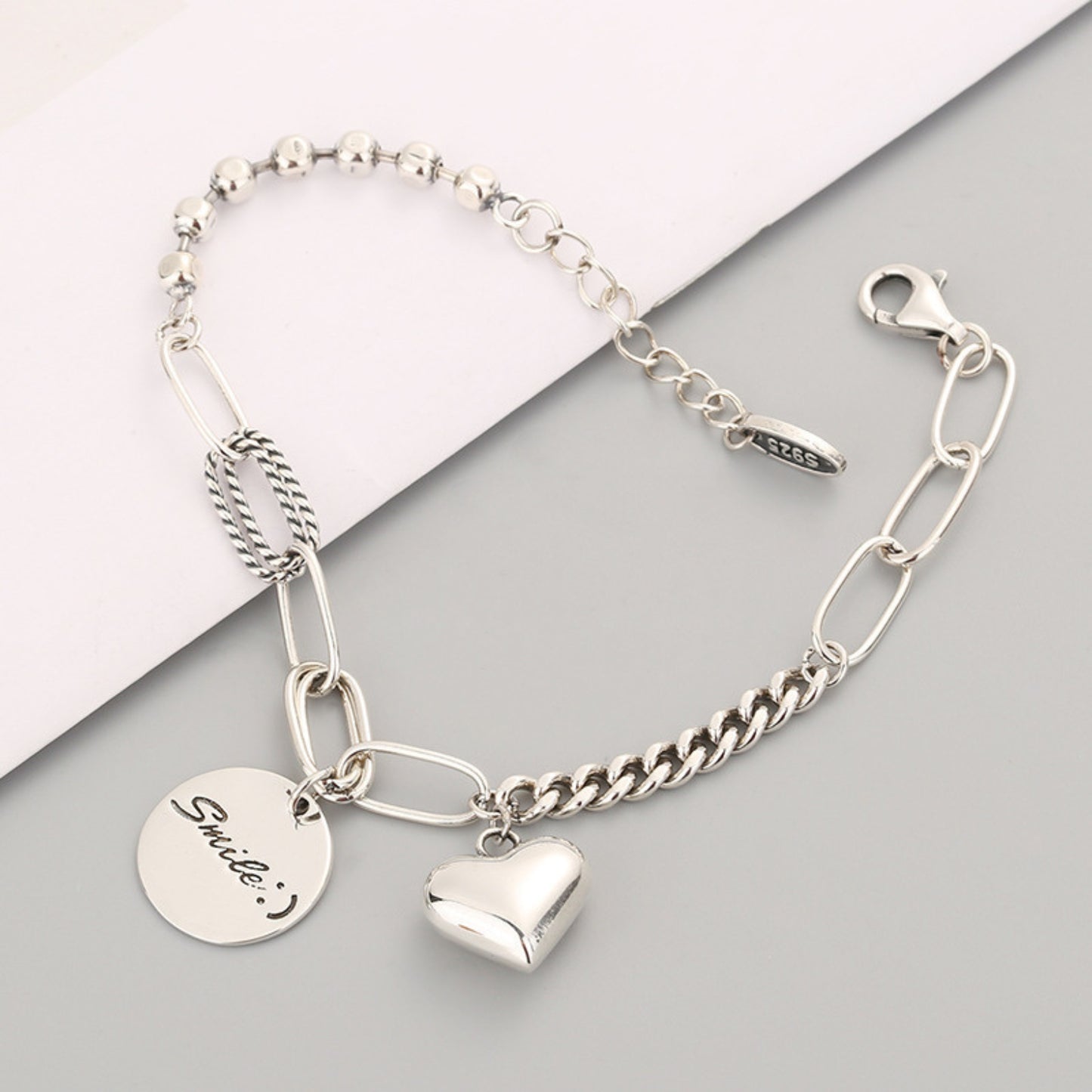 To My Daughter  - Smile and Heart Charm Bracelet S925