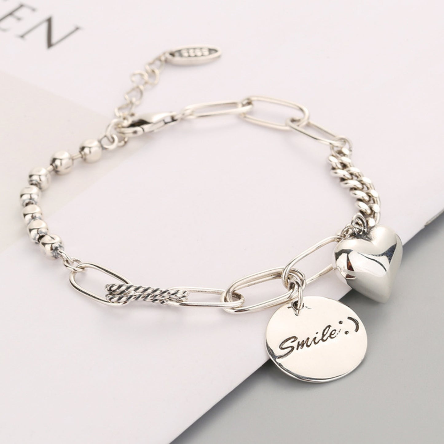 [BOGO FREE] SMILE & HEART CHARM BRACELET S925